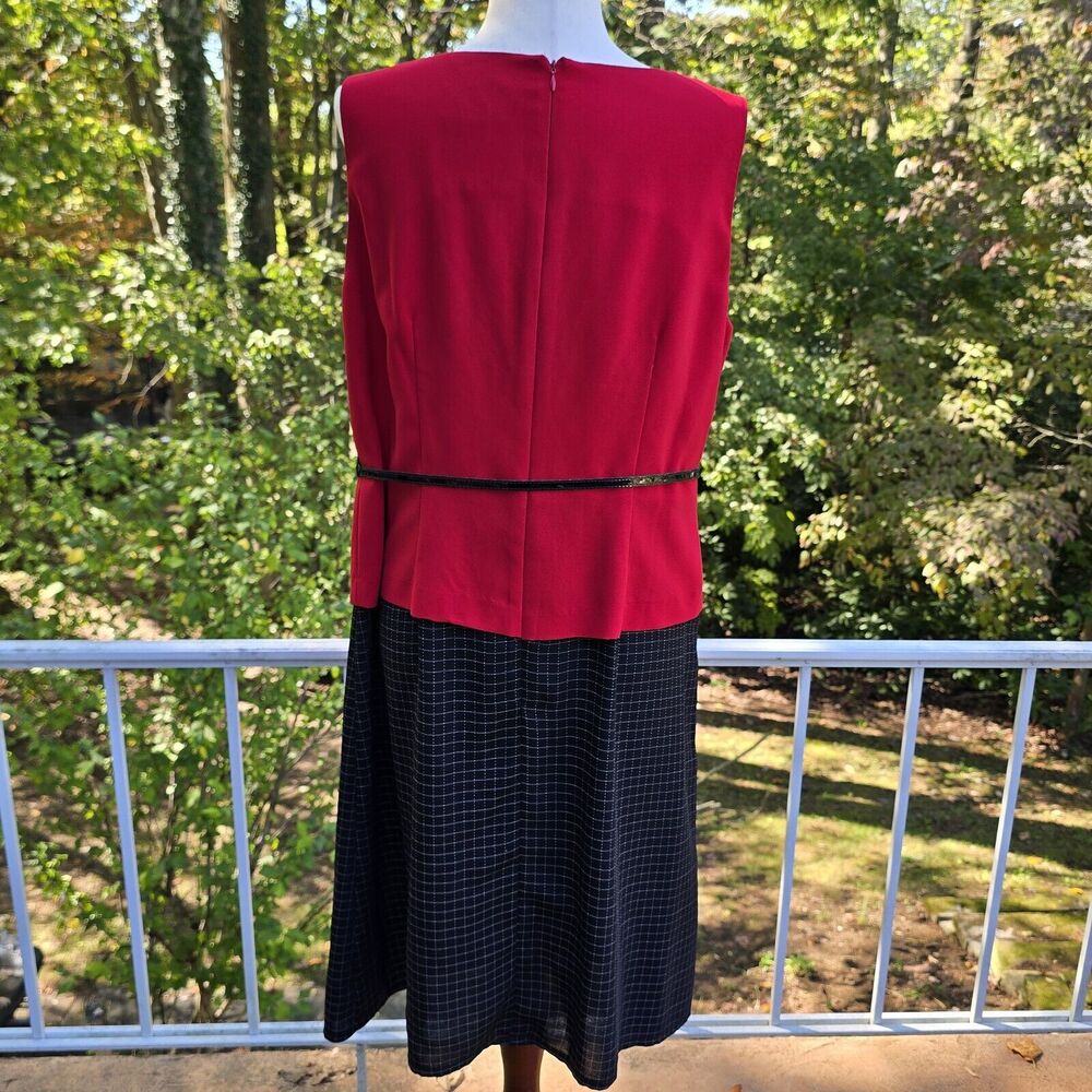 80s Wmns Perceptions Red Black Check Vtg Midi Dress Blazer Suit Set Outfit‎ 14W - Picture 9 of 10
